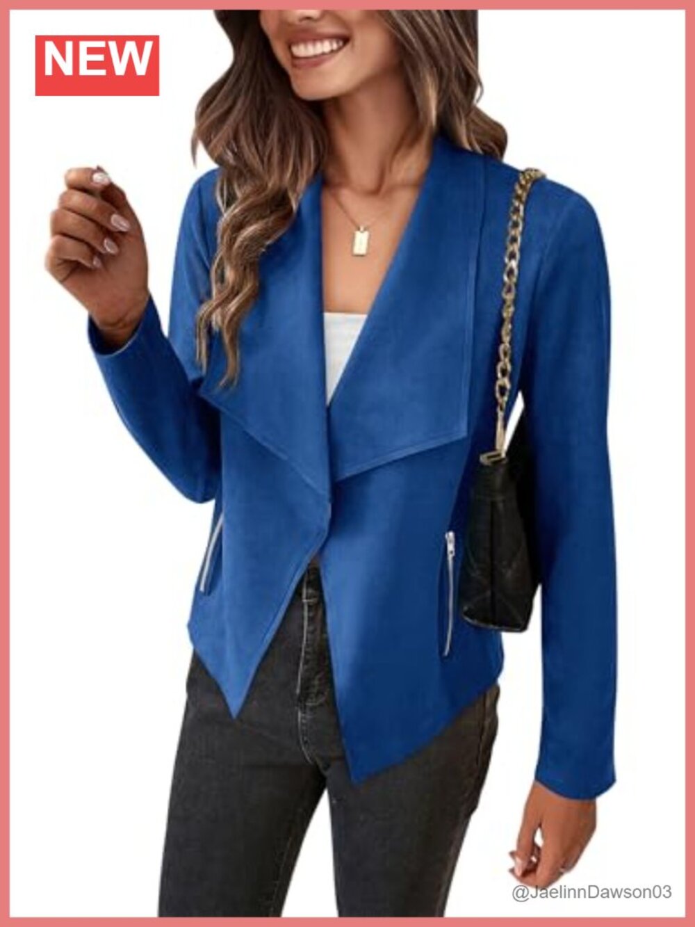 Faux Suede Cropped Jacket Waterfall Collar Open Front